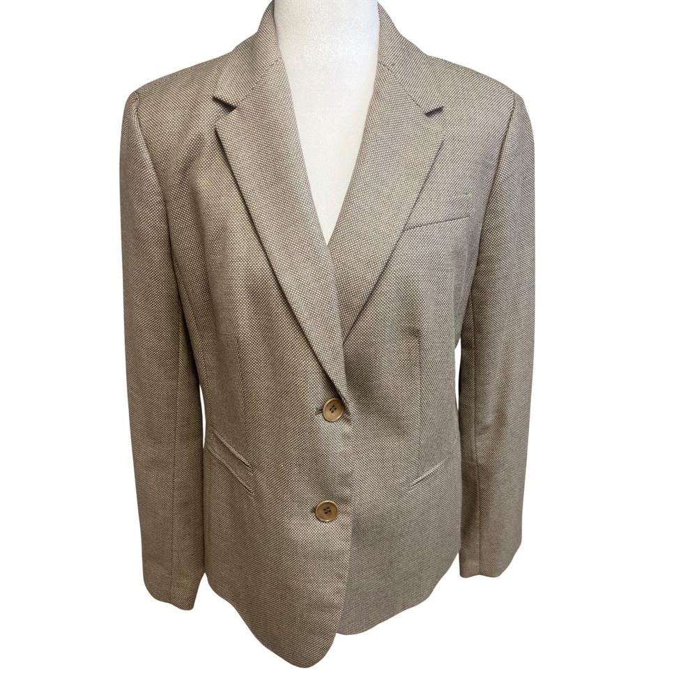 Talbots Petites Blazer Jacket Tan Textured Sz 10P Academia Office Preppy Classic